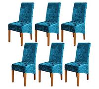 ele ELEOPTION Crushed Velvet Stretchable Elastic Chair Covers for Dining Room Wedding Banquet Party Decoration, XL High Back Chair Protector Slipcover (Peacock-Blue, Pack of 6)