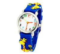 ele ELEOPTION Girl's Digital Quartz Waterproof 3D Cute Cartoon Round Dial Wrist Watch with Silicone Strap,Giraffe, Blue
