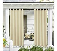 ele ELEOPTION Outdoor Curtains, Waterproof, UV Protection, Outdoor Curtain with Eyelets, Opaque Curtain for Garden, Yard, Balcony, Beige, 1 Panel / 132 X 240cm