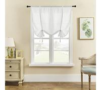 ele ELEOPTION Roman Tie-up Blind Curtain Sheer Seersucker Window Voile Tier Curtain for Bedroom, Living Room, Kitchen, Small Window (White, 120x120cm)