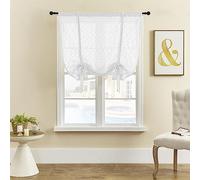 ele ELEOPTION Roman Tie-up Blind Curtain Translucent Elegant Luxury Window Voile Tier Curtain for Bedroom, Living Room, Kitchen, Small Window (White, 100x140cm)