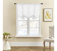 ele ELEOPTION Roman Tie-up Blind Curtain Translucent Elegant Luxury Window Voile Tier Curtain for Bedroom, Living Room, Kitchen, Small Window (White, 117x137cm)