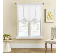 ele ELEOPTION Roman Tie-up Blind Curtain Translucent Elegant Luxury Window Voile Tier Curtain for Bedroom, Living Room, Kitchen, Small Window (White, 80x120cm)
