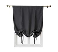 ele ELEOPTION Tie-Up Simple Blackout Curtain, Rod Pocket Thermal Insulated Room Darkening Roman Shade for Bedroom Living Room Kitchen Small Window (Black, 117x137cm)
