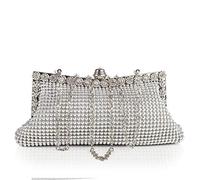 ele ELEOPTION Womens Beautiful Sparkly Crystal Satin Evening Party Clutch Bag Wedding Handbag for Ladies (Silver)