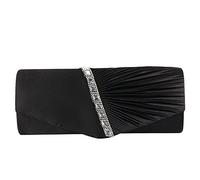 ele ELEOPTION Womens Pleated Satin Diamante Ladies Envelope Handbag Wedding Bridal Prom Handbag Clutch Bag Evening Party Purse Chain Bag (Black)