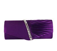 ele ELEOPTION Womens Pleated Satin Diamante Ladies Envelope Handbag Wedding Bridal Prom Handbag Clutch Bag Evening Party Purse Chain Bag (Purple)