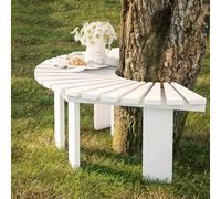 Ele HalfRound Wrap Around Tree BenchSolid Wood Curved Backless Outdoor Seat for Gardens Par & Yards FanSd Slatted Design White h