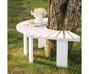Ele HalfRound Wrap Around Tree BenchSolid Wood Curved Backless Outdoor Seat for Gardens Par & Yards FanSd Slatted Design White h