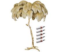 Ele Nordic Floor Lamp - Lar Ostrich Feather Light Fixture with LED Bulbs Modern Standing Lights for Girls' Bedroom Living Room and Home Decor (Camel 75x80cm)