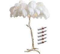 Ele Nordic Floor Lamp - Lar White Ostrich Feather Light Fixture with LED Bulbs Modern Standing Lights for Girls' Bedroom Living Room Home Decor (90x150cm)