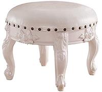 Ele Round Upholstered Footstool - Carved Leather Footrest with Button - Slish European Decor for Sofa & Coffee Table - Slish Sto Stool with 4 Ele Legs