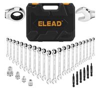 ELEAD 33-Piece Combination Ratchet Wrench Set | CR-V Steel | SAE & Metric Sizes | 72-Tooth Gear Design | Organizer Carry Case | Ideal for Mechanics & DIY