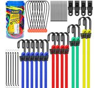ELEAD 33 Piece Premium Bungee Cords Assortment Jar, Includes 10", 18", 24", 32", 40" Bungee Cord with Hooks, 6" Nylon Cable Ties, 8" Canopy Tarp Ball Ties and Tarp Clips