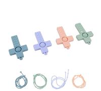 Eleage 4PCS Cross Baby Teether with Lanyard Soft Silicone Infant Chew Toys for Teething Relief in Grapefruit Pink, Light Green, Teal and Light Purple