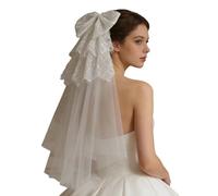 Eleagnt Wedding Veil with Lace Trim and Bowknot Decors Hair Comb Bride Veil for Ceremony and Engagement Dressingup Lace Wedding