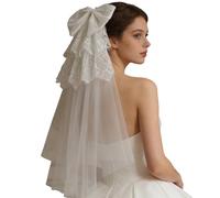 Eleagnt Wedding Veil with Lace Trim and Bowknot Decors Hair Comb Bride Veil for Ceremony and Engagement Dressingup Photoshoots Bridal Accessory