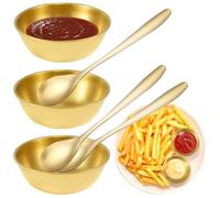 Eleanly Dipping Bowls Set of 3 Stainless Steel Golden Dip Bowls Serving Dishes Set Tapas Bowls with 3 Spoon for Dips Ingredients Appetizer Sauce Nibbles