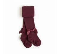 Eleanor Charles The Bow Tights - Burgundy - Size: Age 3-4
