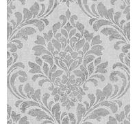 Eleanor Damask Wallpaper Darcy James Classic Metallic Grey