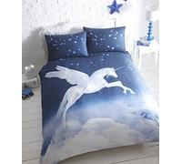 Eleanor James Unicorn Double Duvet Cover and 2 Pillowcase Set Bedding Polycotton Photographic Print, Cotton and Polyester, Blue