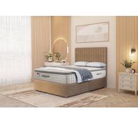 Eleanor Velvet Divan Bed Pillowtop Mattress and Floor Standing Headboard Somnior Beige Small Double
