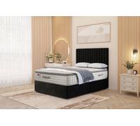 Eleanor Velvet Divan Bed Pillowtop Mattress and Floor Standing Headboard Somnior Black Small Double