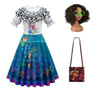 Eleasica Mirabel Girls Dress for Princess Encanto Costume with Wig Bag Glasses Fancy Dress for Kids and Toddlers Short-sleeve Pageant Christmas Carnival Birthday Halloween Daily,Blue,100