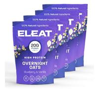ELEAT | High Protein Overnight Oats | Blueberry & Vanilla | Low Sugar Breakfast | High Fibre Porridge | Gluten Free & Vegan | 4 x 400g