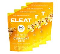 ELEAT | High Protein Overnight Oats | Low Sugar & High Fibre Breakfast | Gut-Friendly Cereal | Gluten Free & Vegan | 400g Resealable Pouch (Peanut Butter & Banana Flavour x4)
