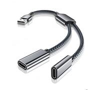 Elebase USB to Double USB C Female Adapter,Type A Charger Cable Dual Two 2 Splitter for MagSafe,Apple Watch iWatch Series 11 10 9 8,iPhone 17 17e 16 15 Pro Max,Galaxy S26 S25 S24,iPad 10 Air 5 Mini 6