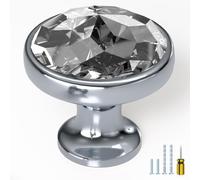 ELEBUILD 10 Pack Crystal Cabinet Knobs, Chrome Single Hole Handles, Kitchen Cupboard Pulls, Clear Diamond Head, Elegant Door knobs for Wardrobe, Dresser, Closet, Bathroom, Chest of Drawer