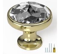 ELEBUILD 10 Pack Crystal Cabinet Knobs, Gold Single Hole Handles, Brass Kitchen Cupboard Pulls, Clear Diamond Head, Elegant Door knobs for Wardrobe, Dresser, Closet, Bathroom, Chest of Drawer