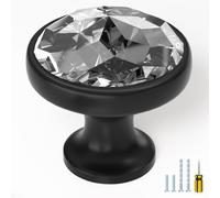 ELEBUILD 10 Pack Crystal Cabinet Knobs, Matt Black Single Hole Handles, Kitchen Cupboard Pulls, Clear Diamond Head, Elegant Door knobs for Wardrobe, Dresser, Closet, Bathroom Chest of Drawer