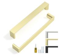 ELEBUILD 12 Pack, 160mm, Brass, Cabinet Pulls, Elegant Kitchen Cabinet Handles Cabinet Hardware Cupboard Handles Square Drawer Pulls