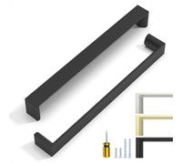 ELEBUILD 12 Pack Matt Black Cupboard Handles 192mm (7.5") Hole Center