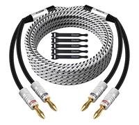 Elecan 14AWG Speaker Cable Wire 25 Feet with Gold-Plated Banana Tip Plugs-CL2 Rated-in Wall-Heavy Duty Nylon Braided-Pure Copper-White-with 5 Cable Ties