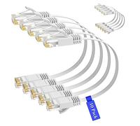 Elecan Cat 6 Flat Ethernet Cable 1 Ft/10 Pack, High Speed Slim Short Patch Cables Internet Cables, 30 AWG Pure Copper 10Gbps 500MHz,Thin Flexible for POE Cat6 Cat 5e Cat 5 Network Cable Cord-White