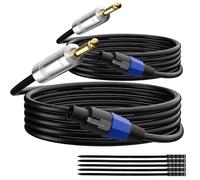 Elecan Premium Speakon to 6.35MM 1/4 Inch TS Male Speaker Cable 35 Ft/2 Pack, 12AWG Heavy-Duty High Power Amp Audio Connection Cord DJ/PA Amplifier Cable Wire with Twist Lock, 9.5mm OD, Black +Ties