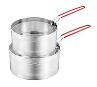 Elecbee 2PCS 304 Stainless Steel Deep Fry Basket Set with Removable Handle, Kitchen Pasta Strainer, Wire Mesh Frying Baskets for French Fries, Boiling Blanching and Multi-Purpose Cooking(16cm + 18cm)