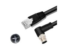 Elecbee 8-pin X-Code Male Angled to RJ45 Male High Flex Cat6 Industrial Ethernet Cable 1M PVC Twisted Pair Cable for Cognex and Automation Application, Sensor Profinet, Machine Control (Black)