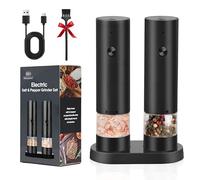 Elecbee Electric Salt and Pepper Grinder Set, USB Rechargeable Automatic Pepper Mill Grinders with Charging Base, Adjustable Coarseness, One-Handed Operation, Washable Container for Kitchen/Picnic/BBQ