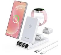 Elecdov Wireless Charger for Samsung, 3 in 1 Charging Station with Clock | Foldable Wireless Charging Station for Samsung Galaxy S25/S24/Z Flip 7/Bud 4/3,Watch Charger for Samsung Galaxy Watch 8/7/6