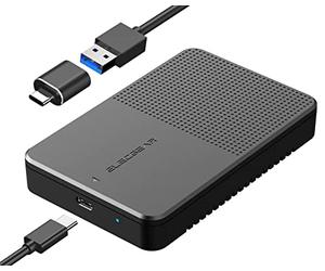 ElecGear USB Hard Drive Enclosure for 7mm to 15mm 2.5'' SATA, USB C 3.1 Gen2 Tool-free External Case for Thick and Standard 2.5-inch SATA HDD and SSD, Type A Cable and A2C Adapter