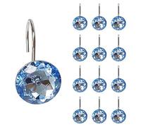 EleCharm 12 Pcs Bling Rhinestones Shower Curtain Hooks Bathroom Rolling Hooks (Blue)