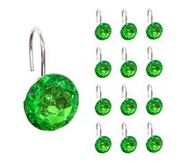 EleCharm 12 Pcs Bling Rhinestones Shower Curtain Hooks Bathroom Rolling Hooks (Green)