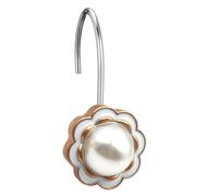 EleCharm Decorative Shower Curtain Hooks 12pcs Ivory Artifical Pearl Shower Curtain Rings Rustproof Stylish Bathroom Decor Accessories (B)