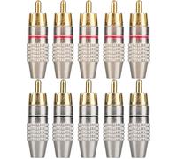 Elechood 10Pack RCA Male Plug Solder, Gold Audio Video Cable Adapter Connector for Speaker Wire Wall Plate Home Theater Audio Video Receiver Amplifiers and Sound Systems