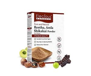 Elecious Naturals Amla, Reetha, Shikakai Powder for Hair 3-in-1 Natural Hair Cleanser 100% Natural, No Chemical, No Preservative SLS, Paraben Free Ready to Use 200gm