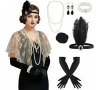 ELECLAND 10 Pieces 1920s Flapper Gatsby Accessories Set Fashion Roaring 20's Theme Set with Headband Headpiece for Women (Apricot Gold, Style 3)